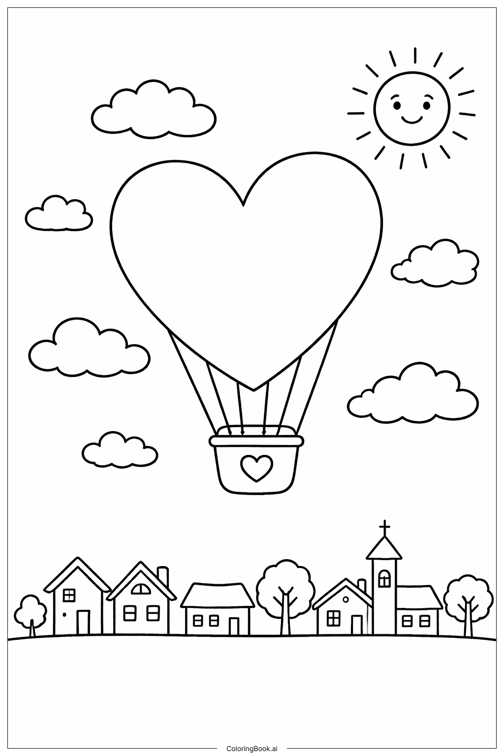  Trang tô màu Khinh khí cầu trái tim Thánh Valentine 