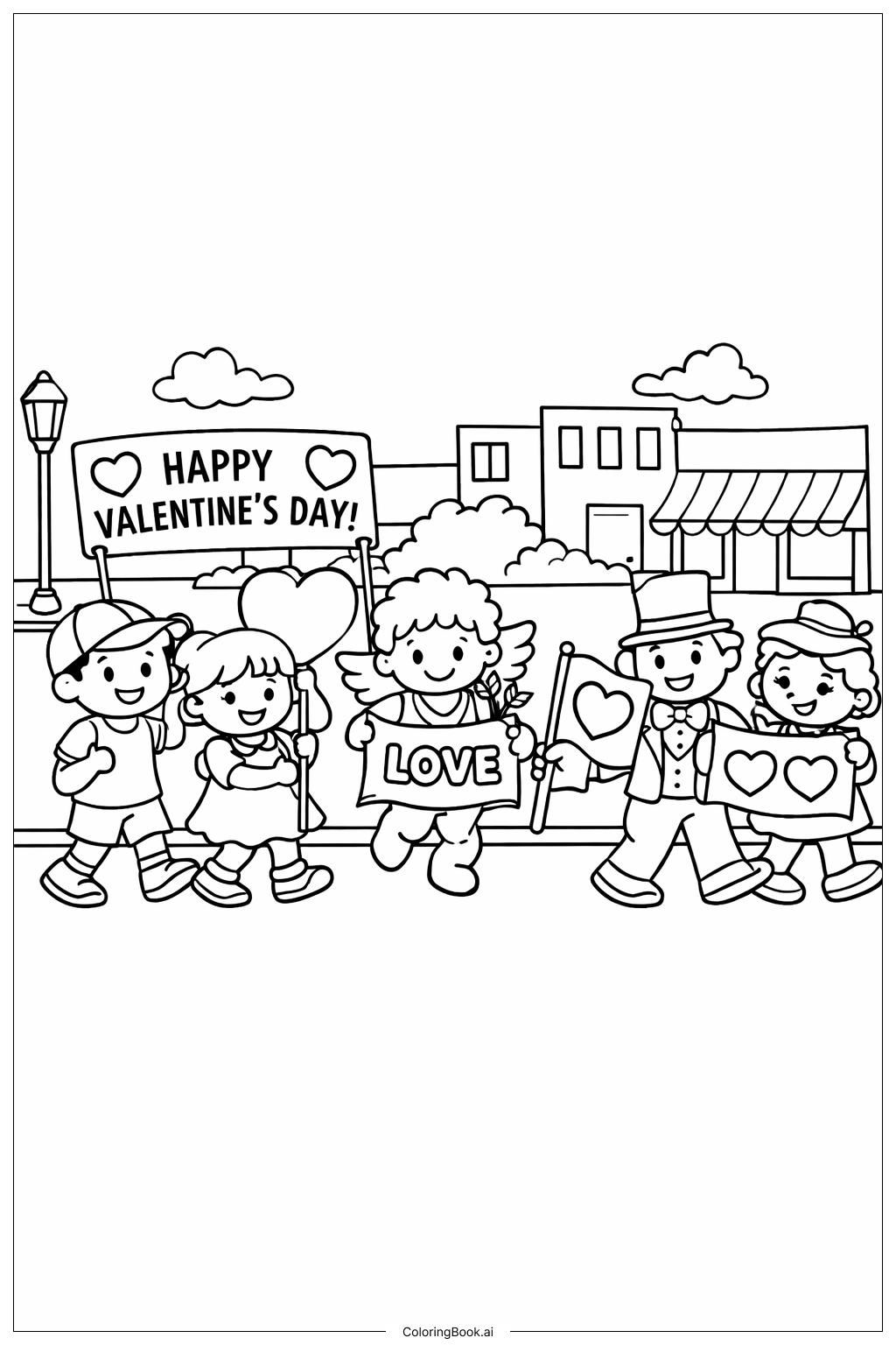  Page de coloriage Défilé des cœurs de la Saint-Valentin 