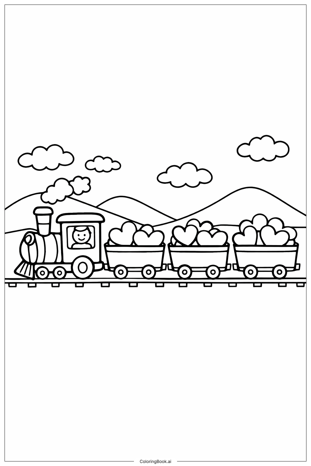  圣瓦伦丁心形列车填色页 