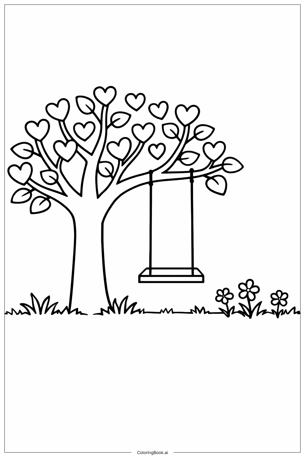  圣瓦伦丁爱心树填色页 
