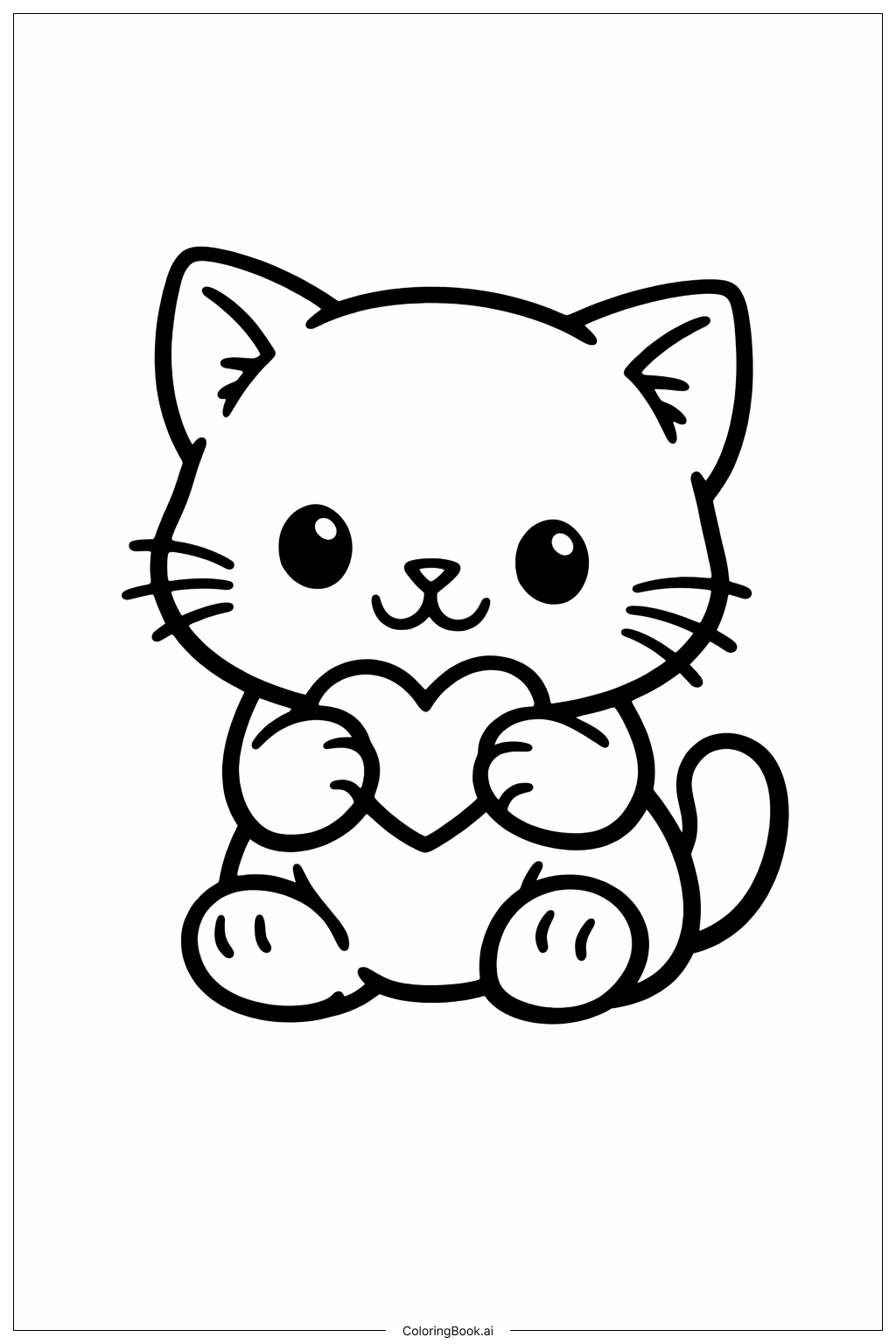  Page de coloriage Chaton de la Saint-Valentin avec Cœur 