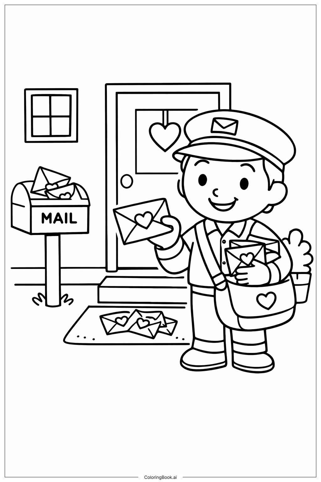  圣瓦伦丁邮递员填色页 
