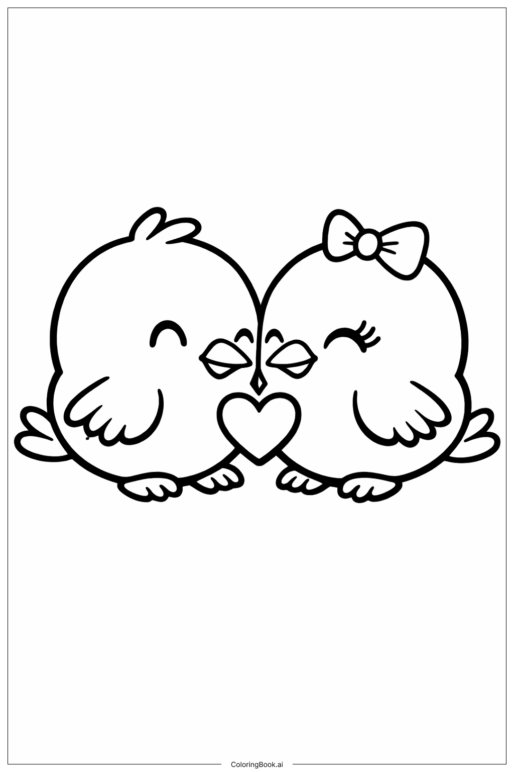  Page de coloriage St Valentin Paire d'Oiseaux 