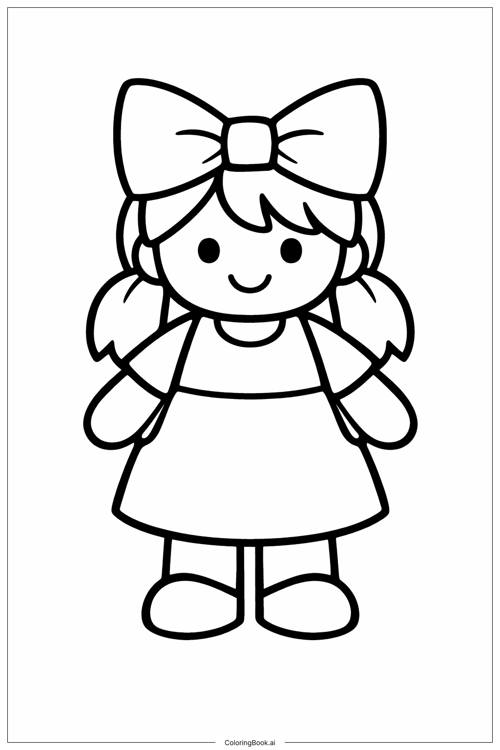 带蝴蝶结的站立娃娃填色页