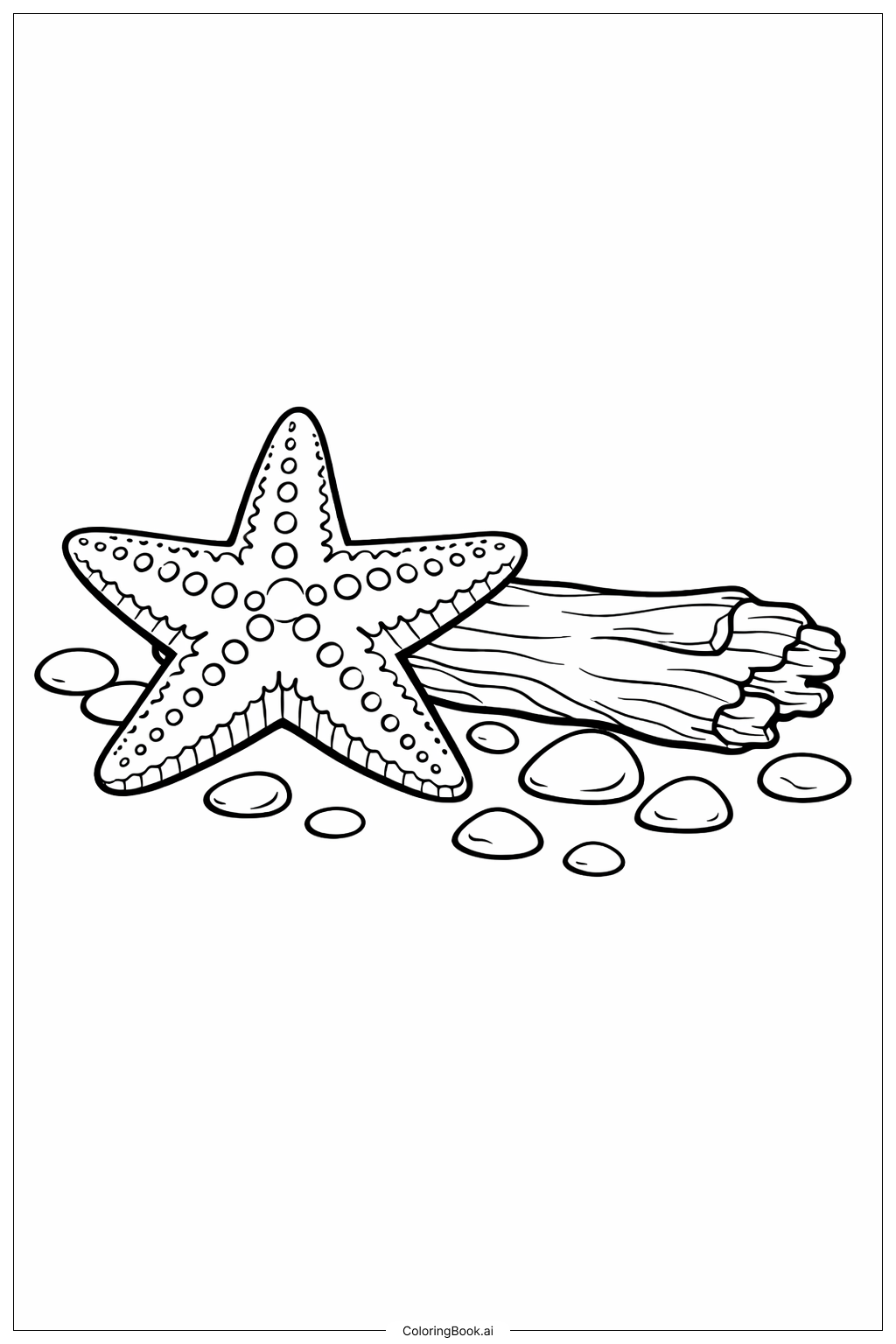 海星與漂流木著色頁 
