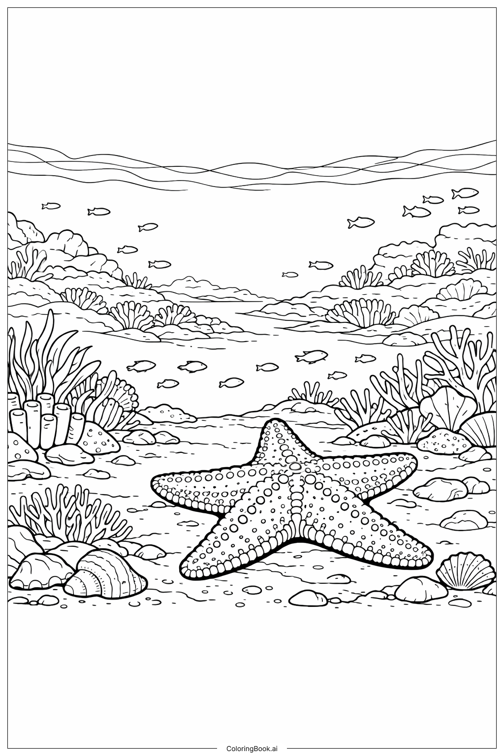 불가사리와 바다 파노라마 색칠공부 페이지