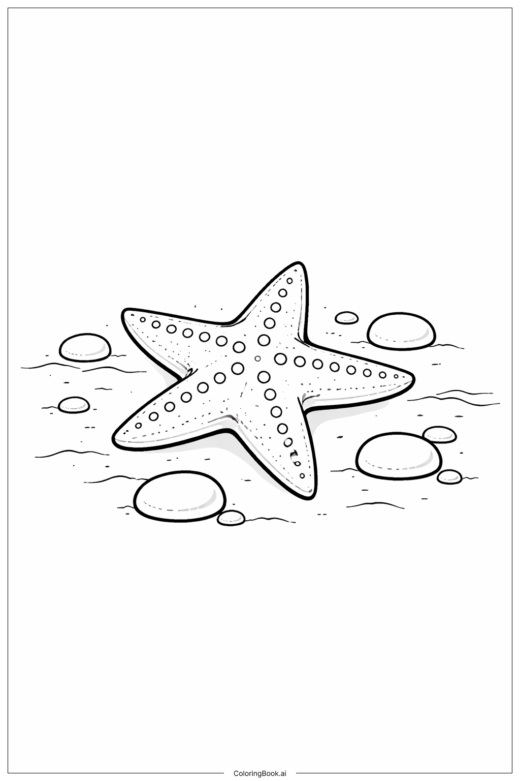 Página para colorir de Estrela-do-mar e seixos