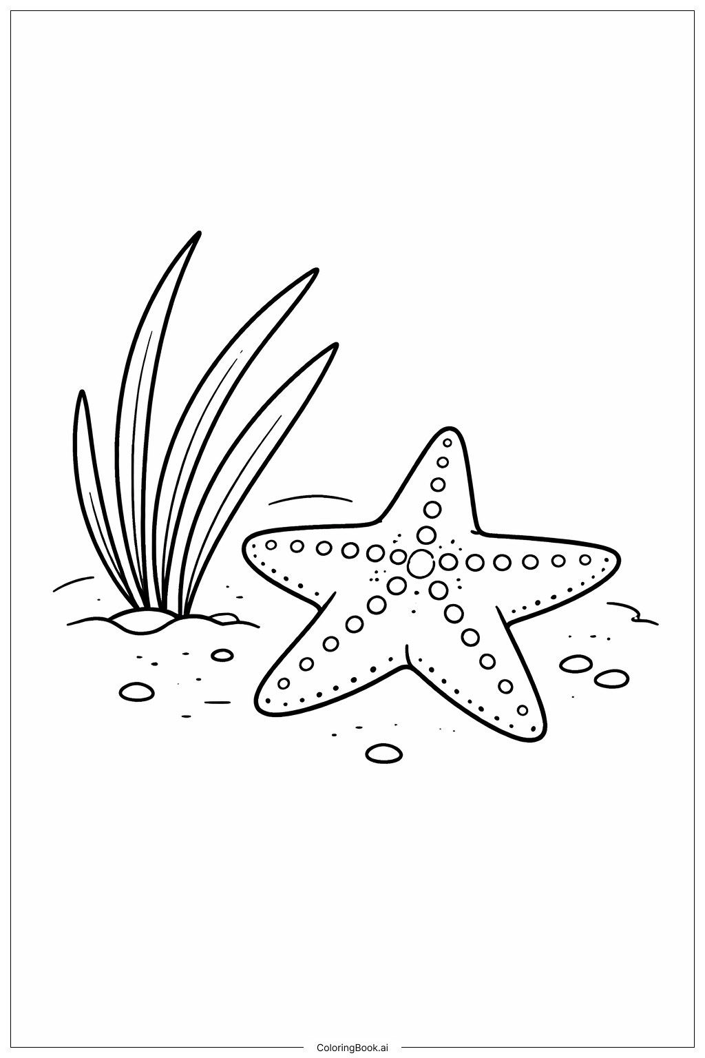  Page de coloriage Étoile de mer parmi l'herbe marine 