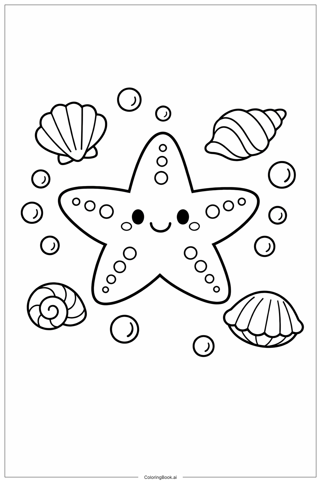  海星與漂浮的貝殼著色頁 