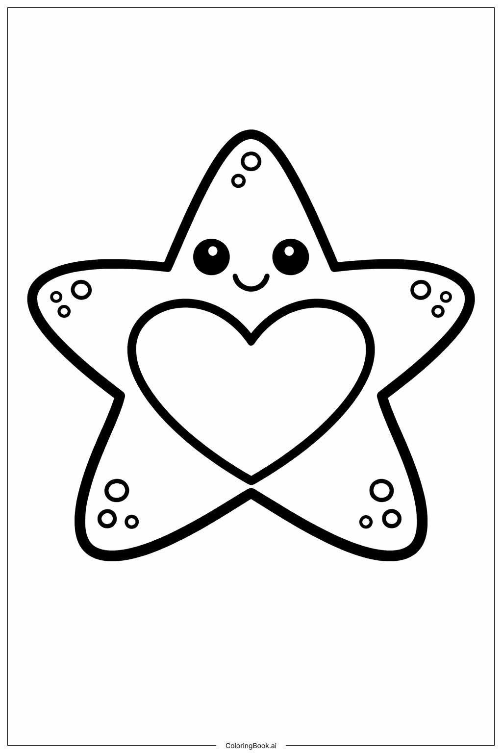 하트가 있는 불가사리 색칠공부 페이지