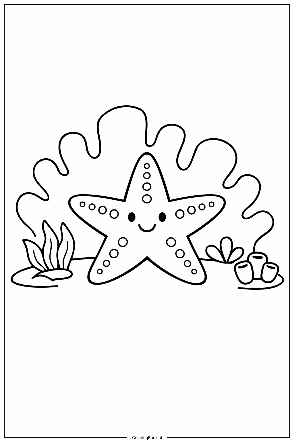 심플 암초와 불가사리 색칠공부 페이지