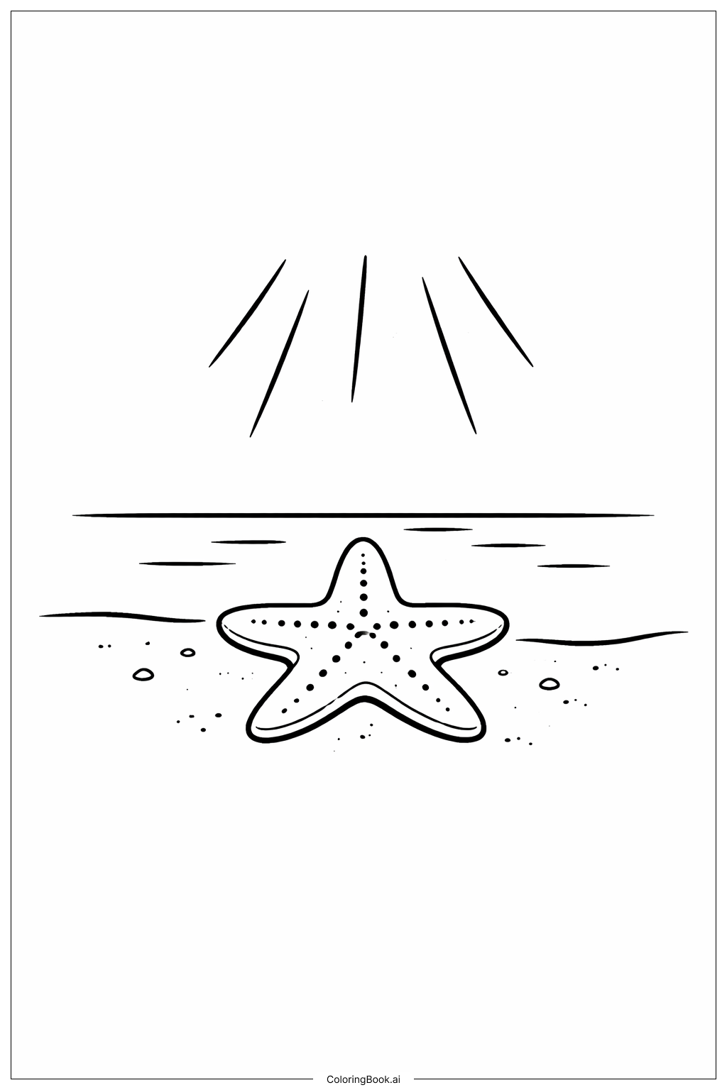带阳光光芒的海星填色页