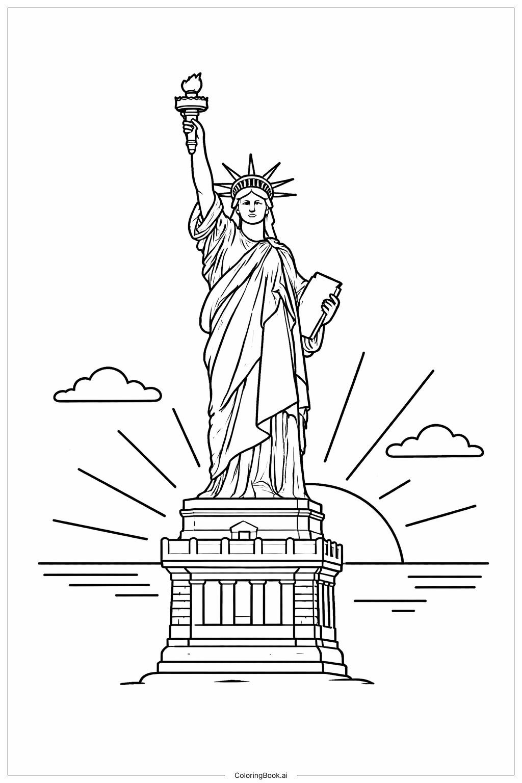  Página para colorear de Estatua de la Libertad al Atardecer 