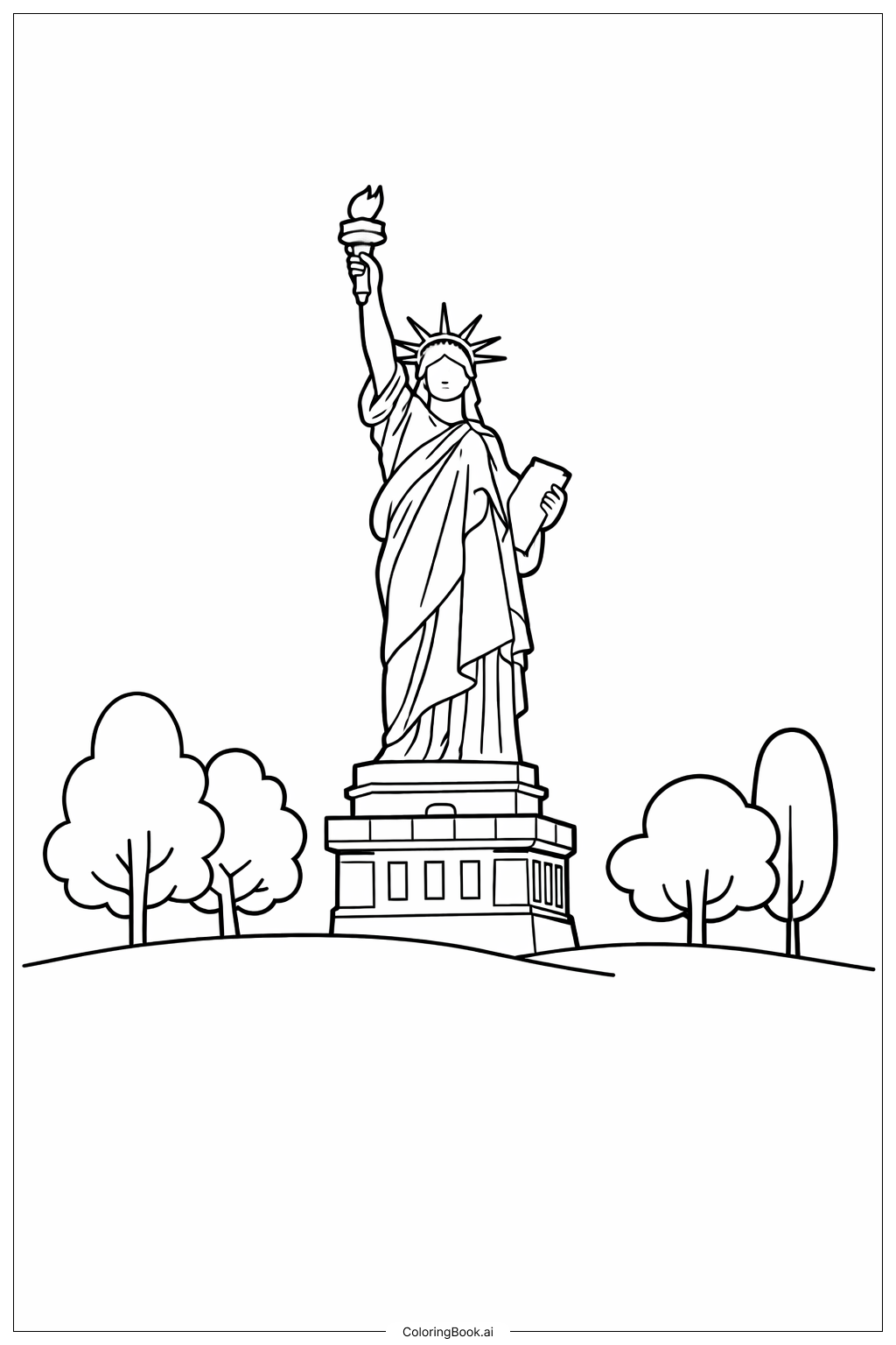  Statue Of Liberty With Trees Coloring Page 