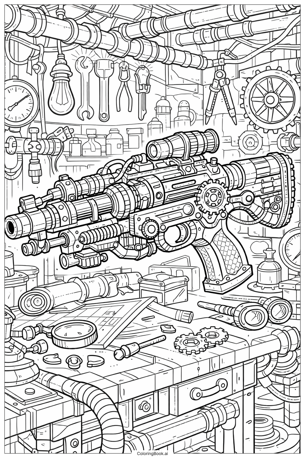  Steampunk Adventure Gun Portrait Coloring Page 