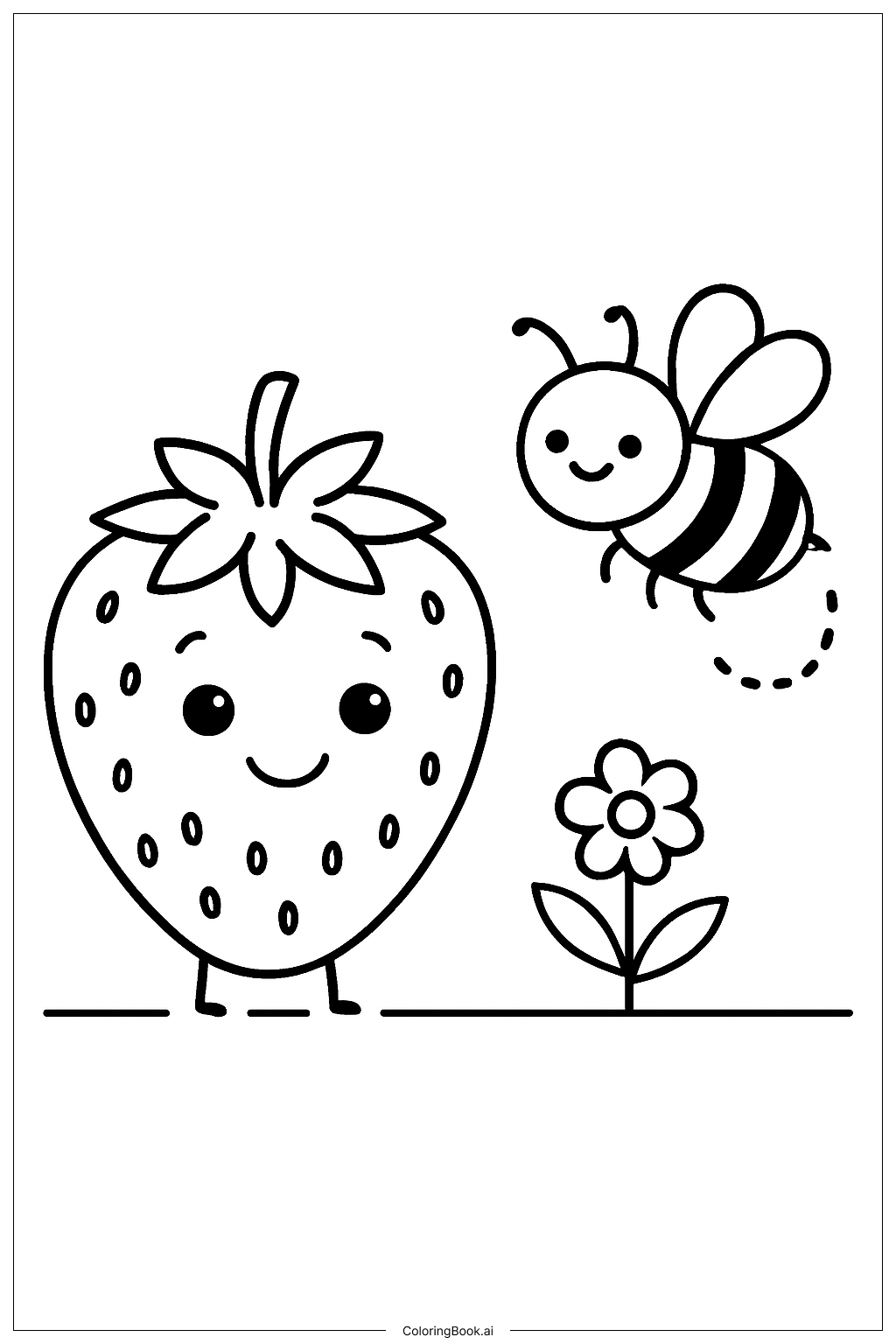 草莓與蜜蜂好友著色頁