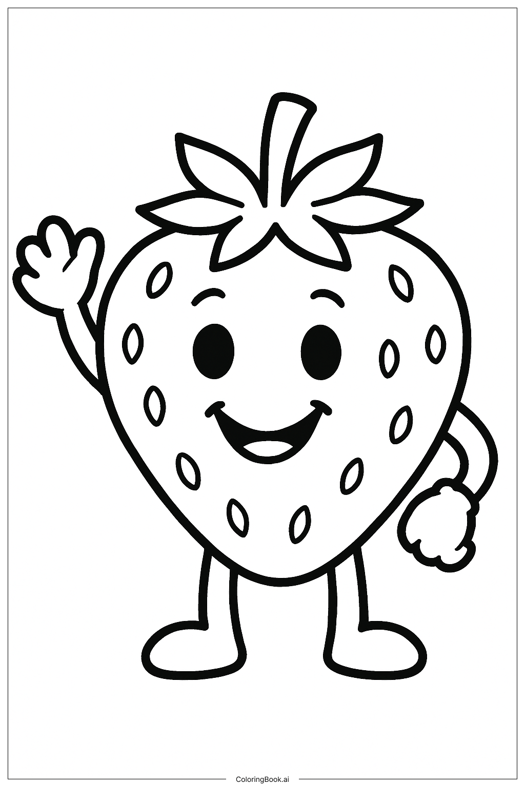 草莓角色揮手著色頁