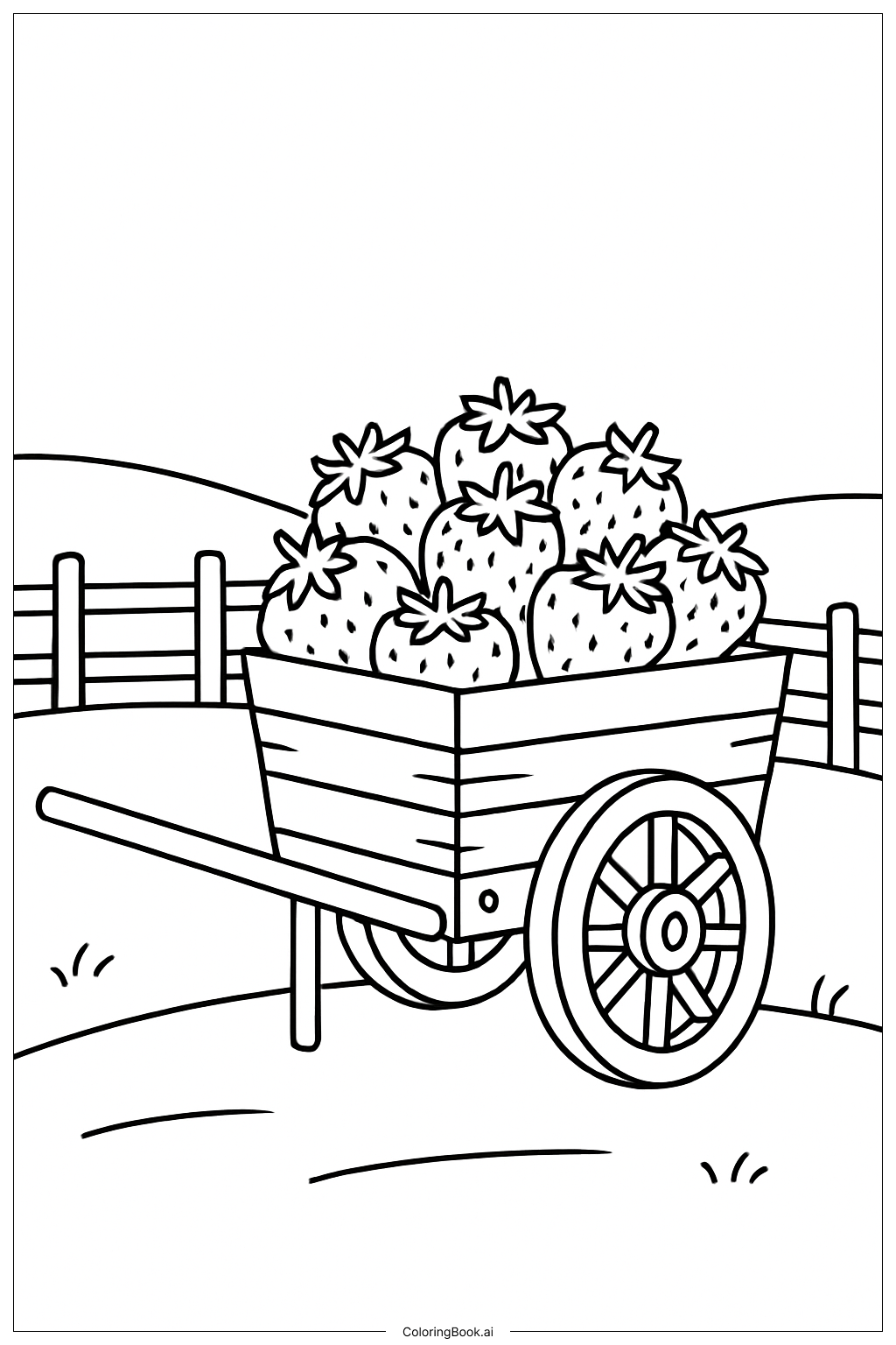草莓農場手推車著色頁