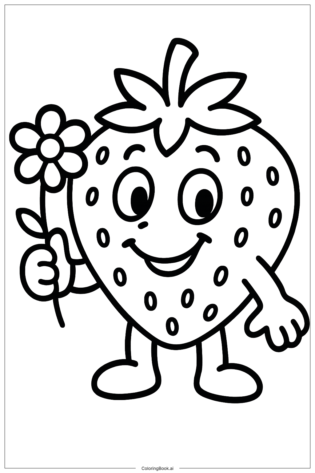 草莓拿著花著色頁