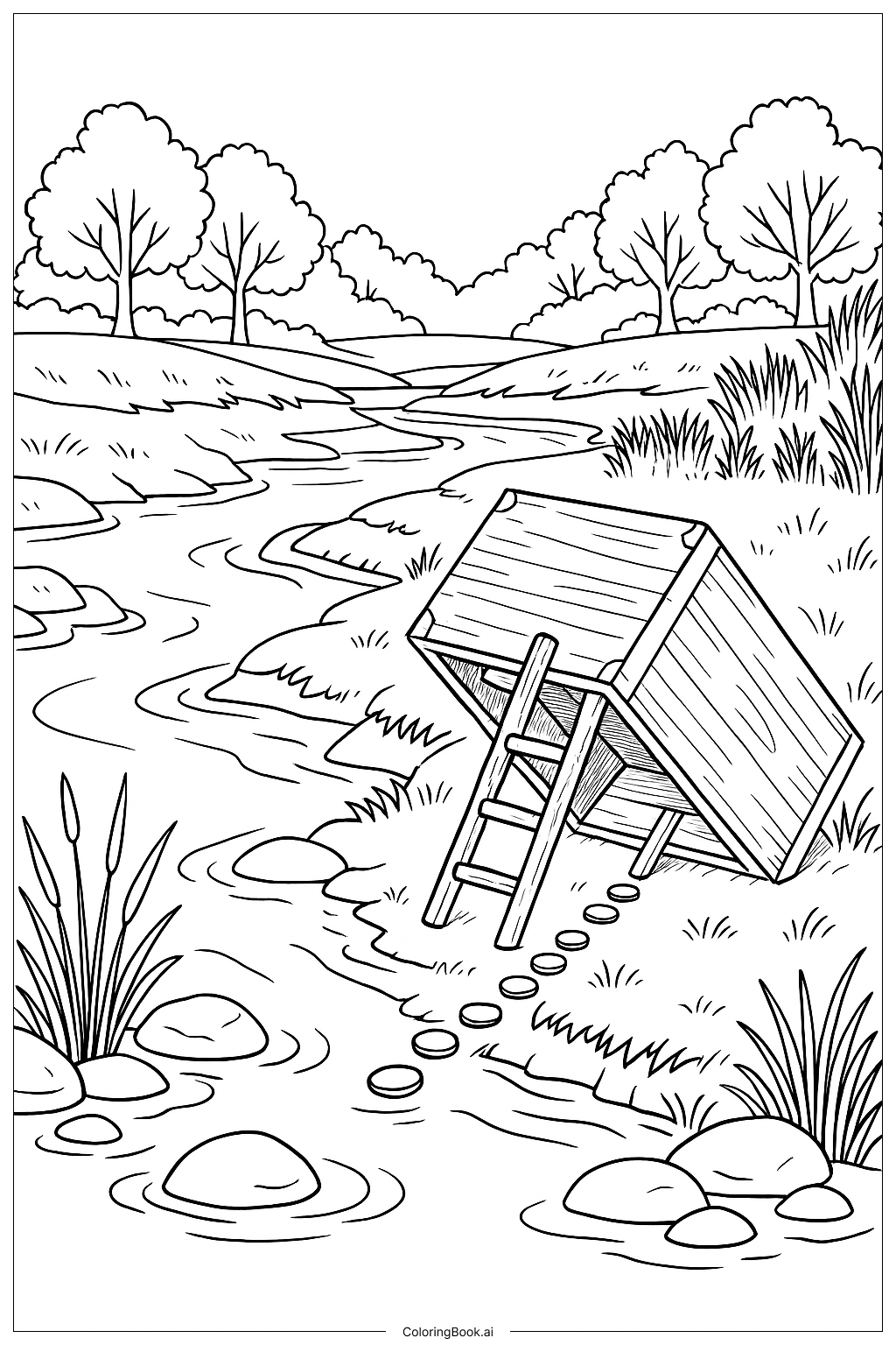  Página para colorear de Trampa para duendes junto al arroyo 