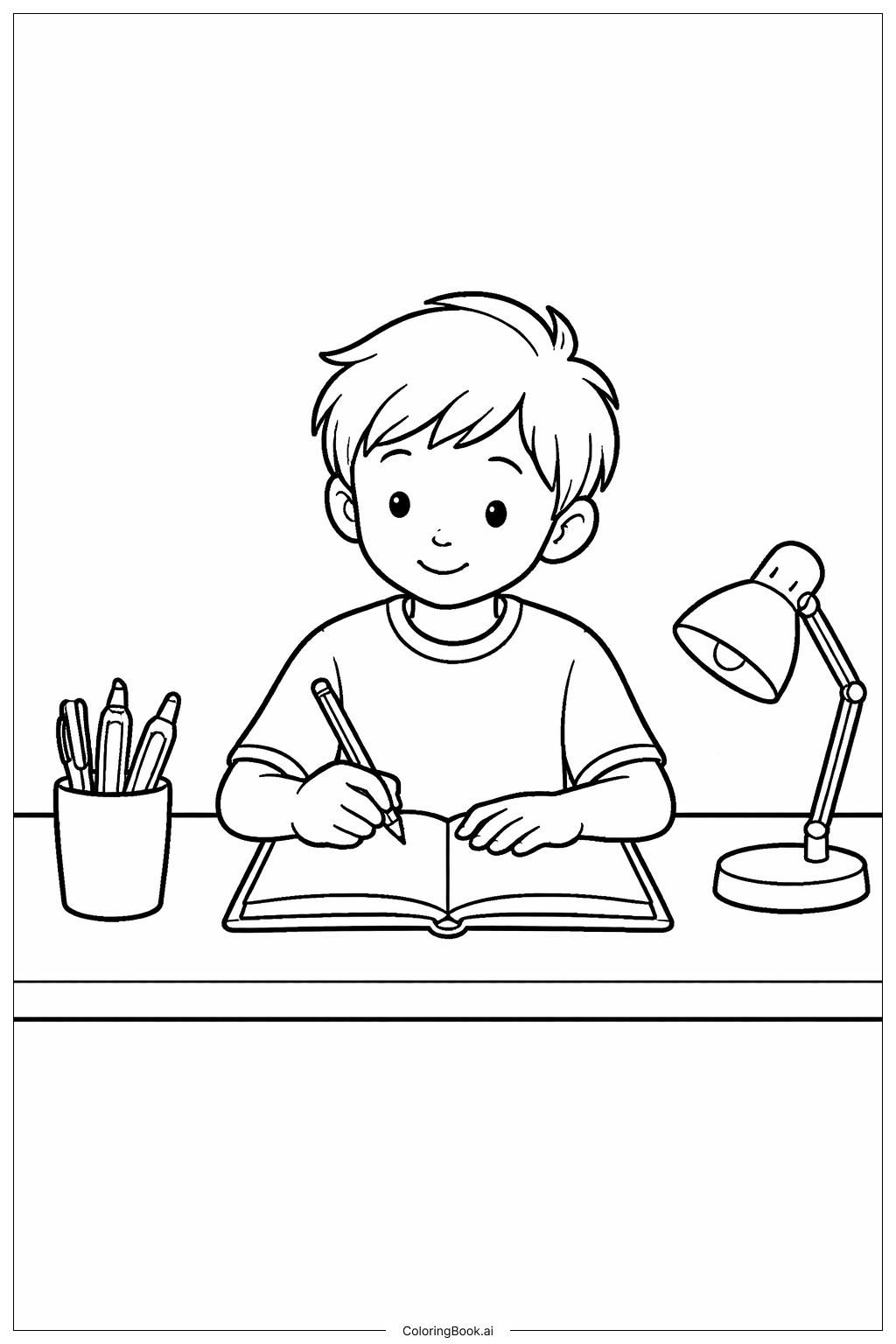  Page de coloriage Étudiant écrivant dans un carnet Mois de l'histoire des Noirs 