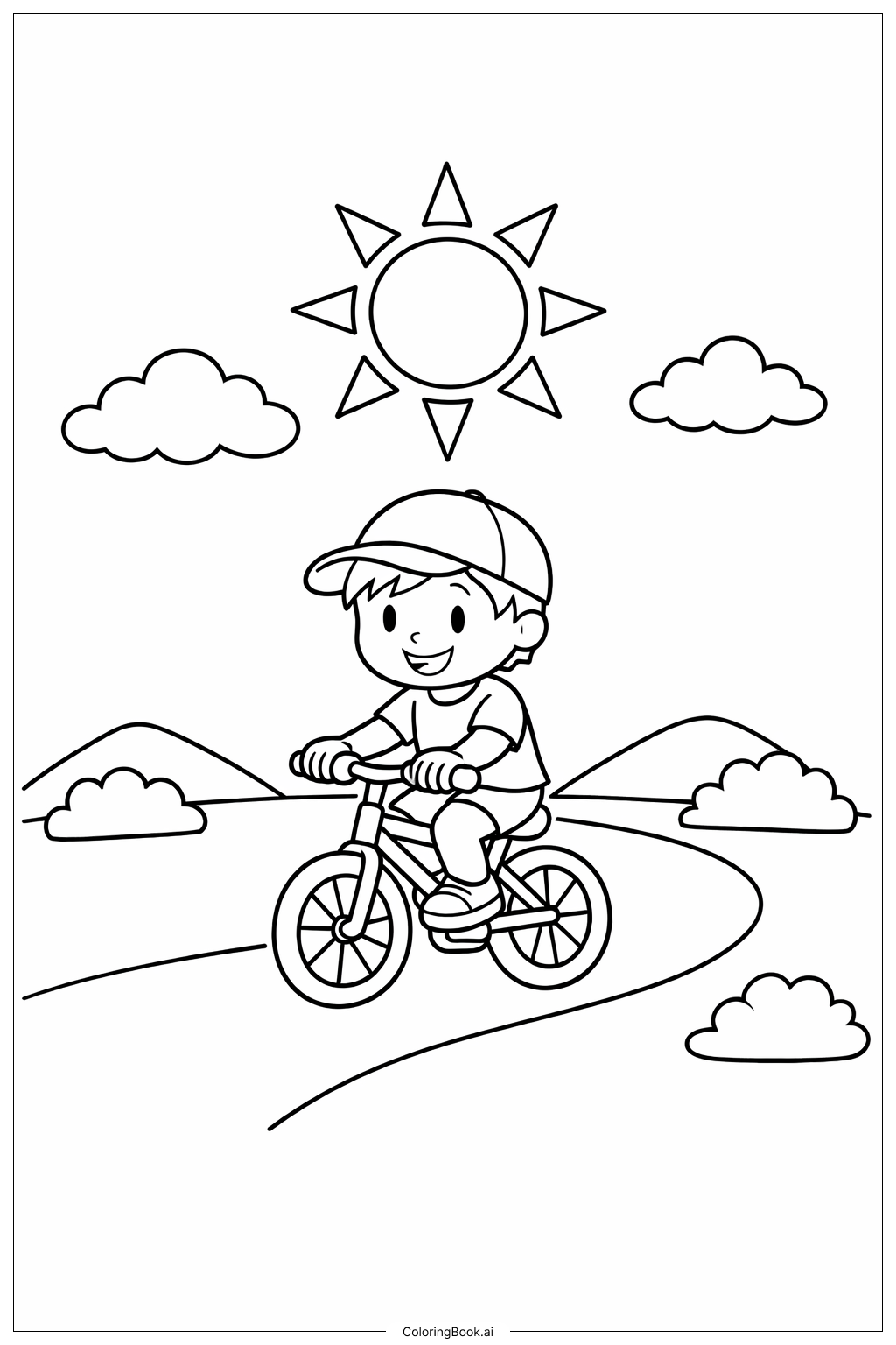  태양과 자전거 타기 색칠공부 페이지 