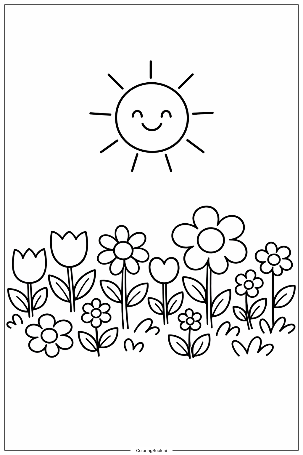  태양과 정원 꽃들 색칠공부 페이지 