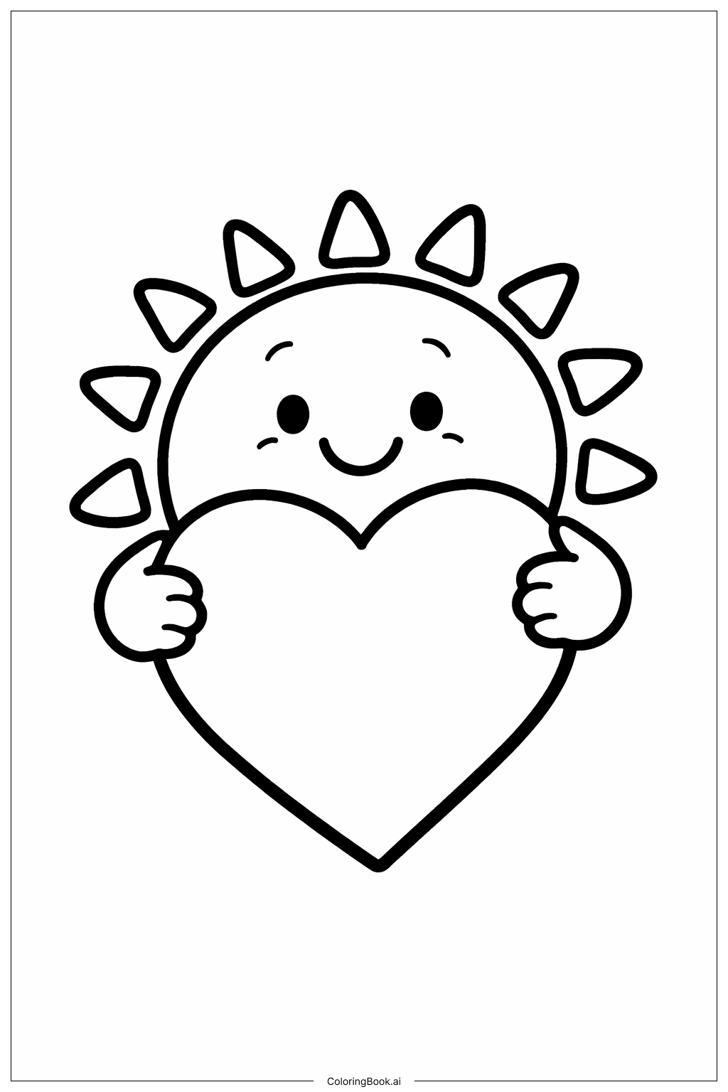  하트를 든 태양 색칠공부 페이지 