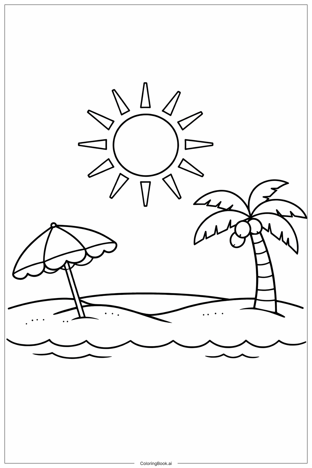  해변 위의 태양 색칠공부 페이지 