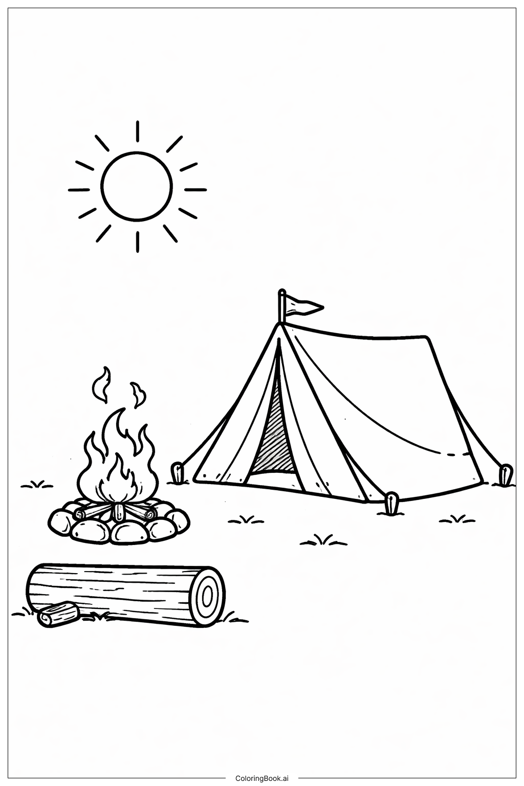  모닥불 위의 해 풍경 색칠공부 페이지 