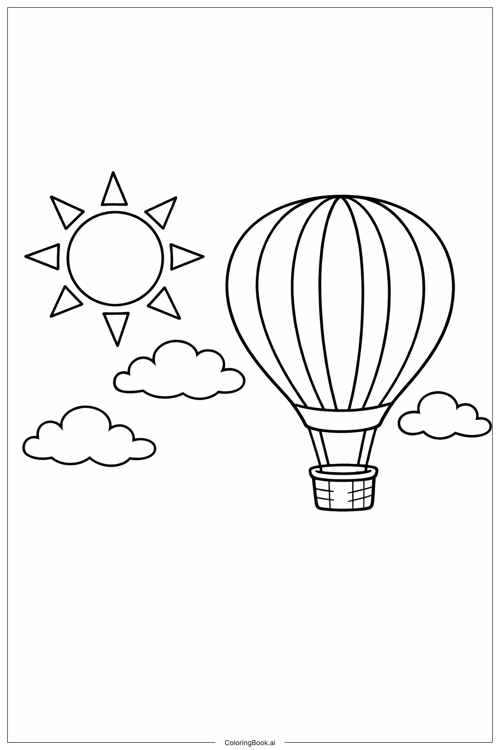  열기구와 태양 색칠공부 페이지 