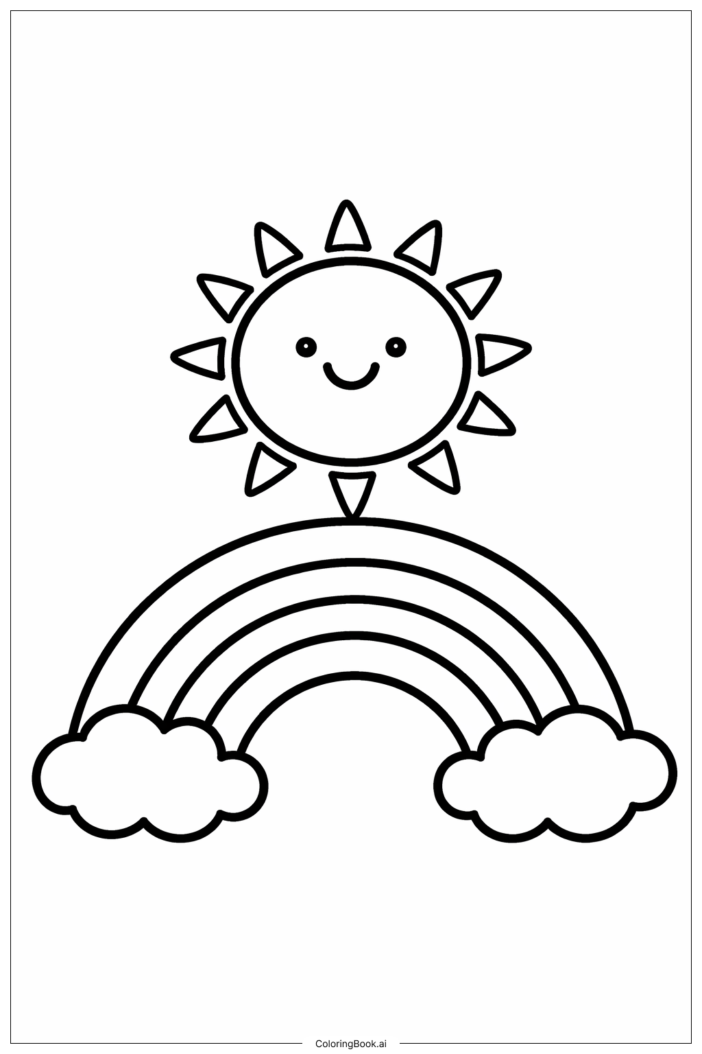  무지개 활이 있는 태양 색칠공부 페이지 
