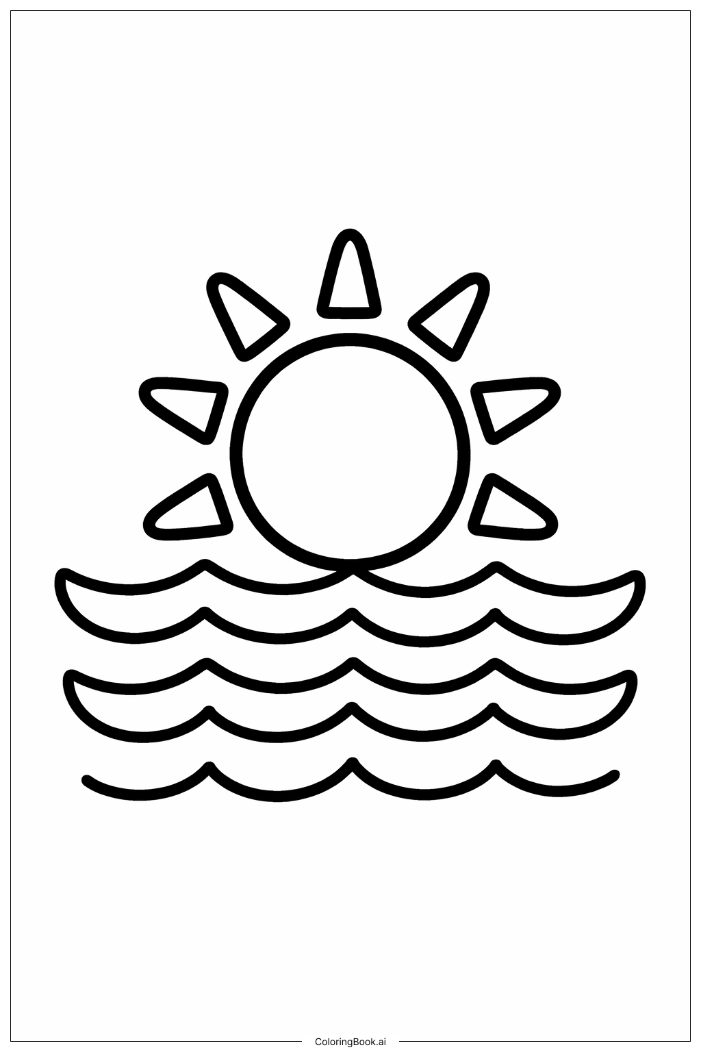  간단한 파도를 가진 태양 색칠공부 페이지 