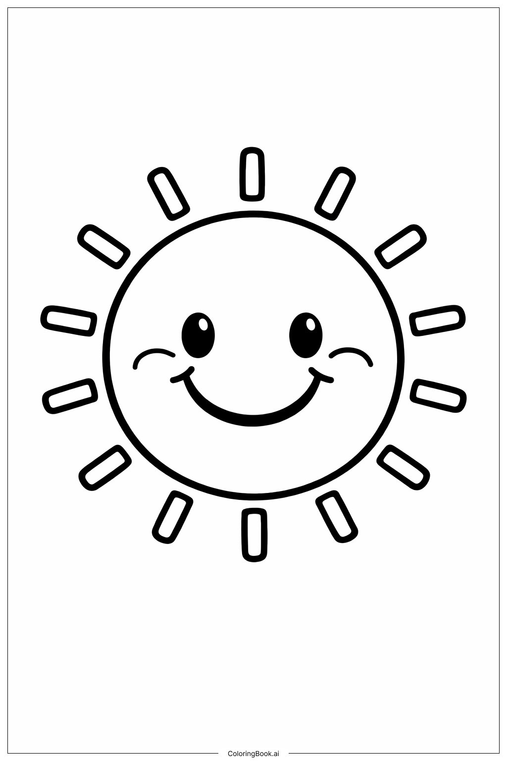  미소 짓는 태양과 광선 색칠공부 페이지 
