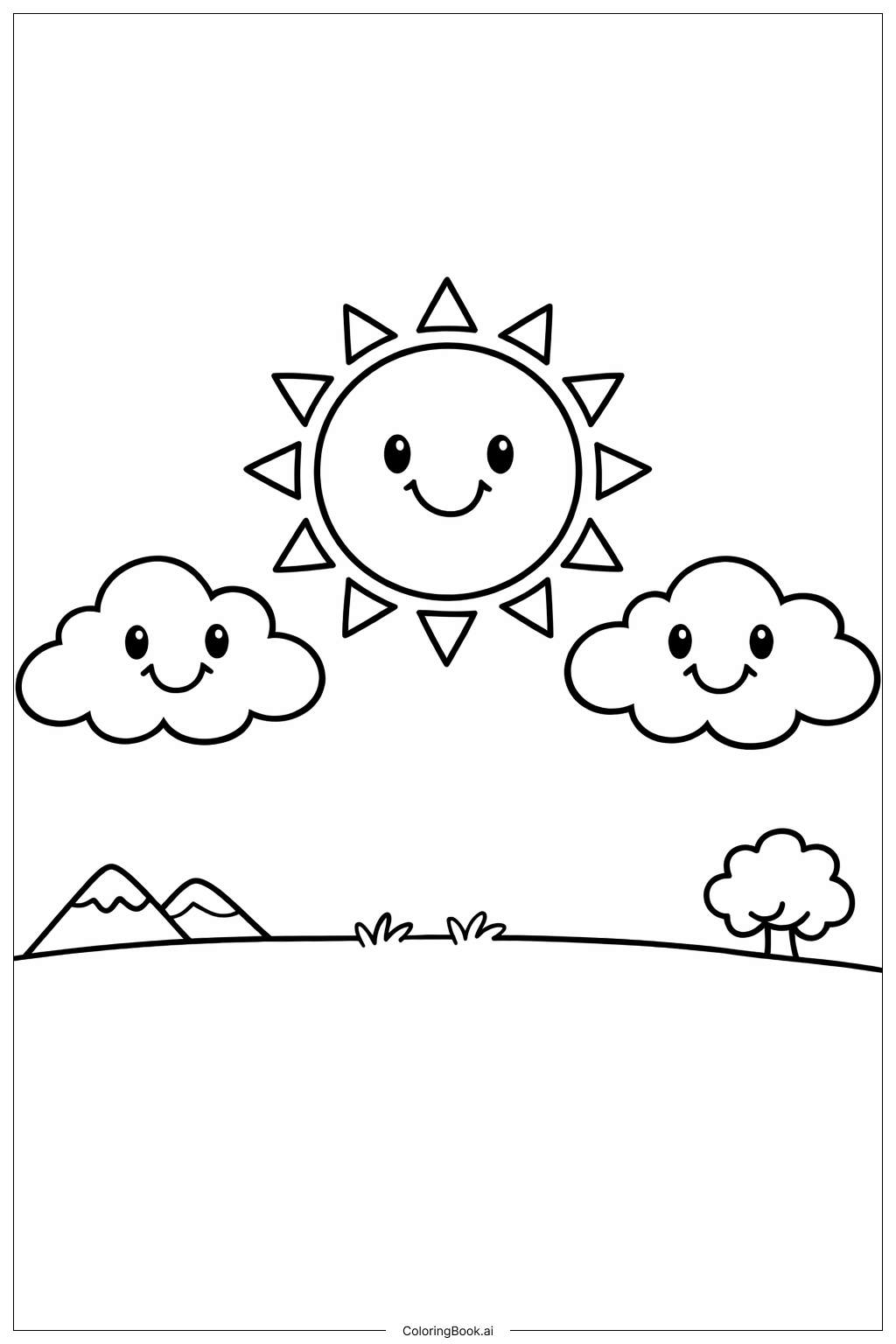  웃는 구름과 해 색칠공부 페이지 