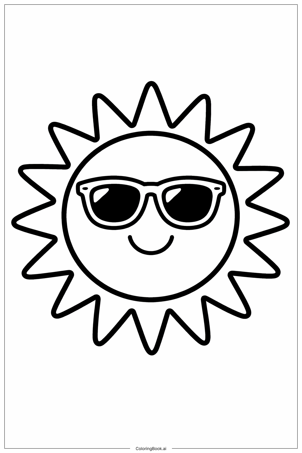  선글라스를 낀 태양 색칠공부 페이지 