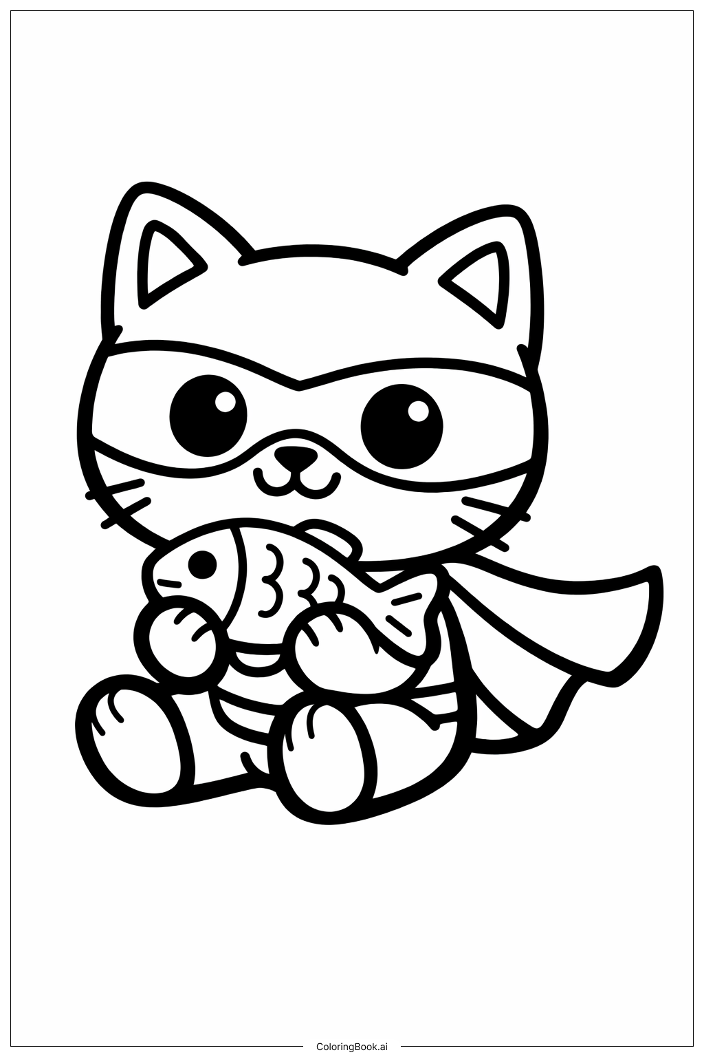  Página para colorear de Super Gatitos Comiendo Pescado 