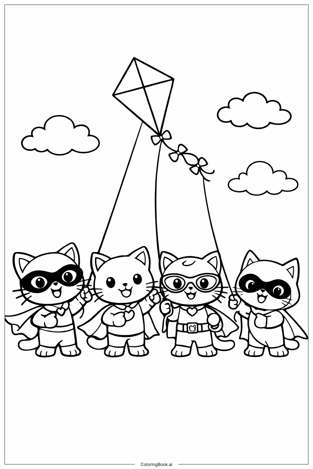  Página para colorear de Super Gatitos Volando Cometas 