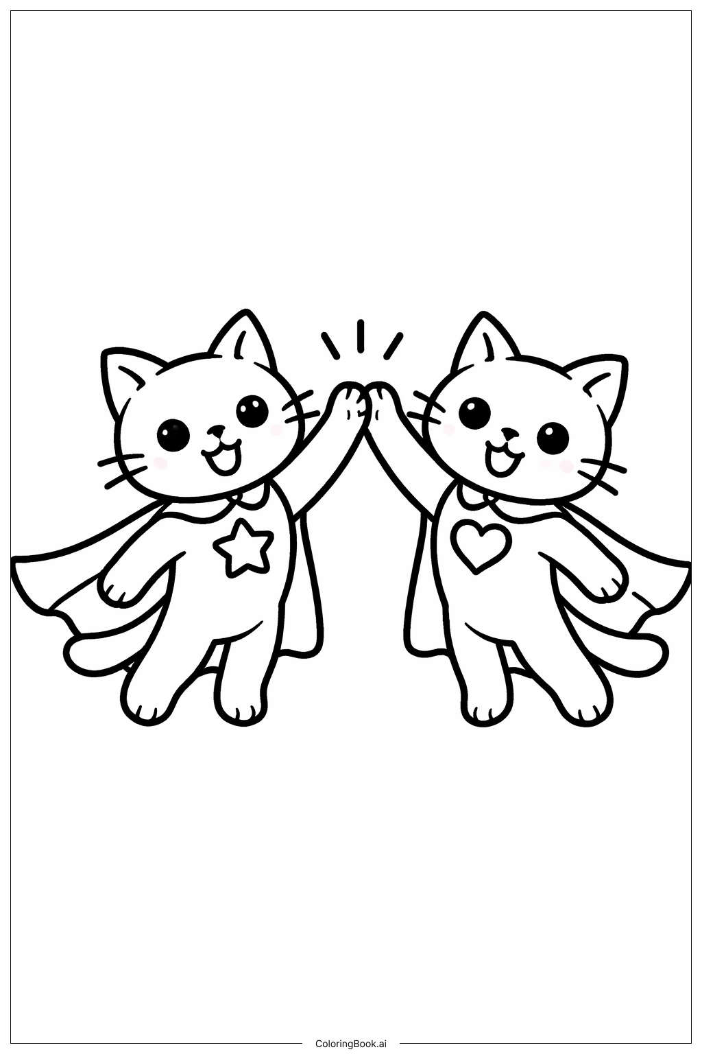  Página para colorear de Super Gatos Dándose un Choca esos Cinco 