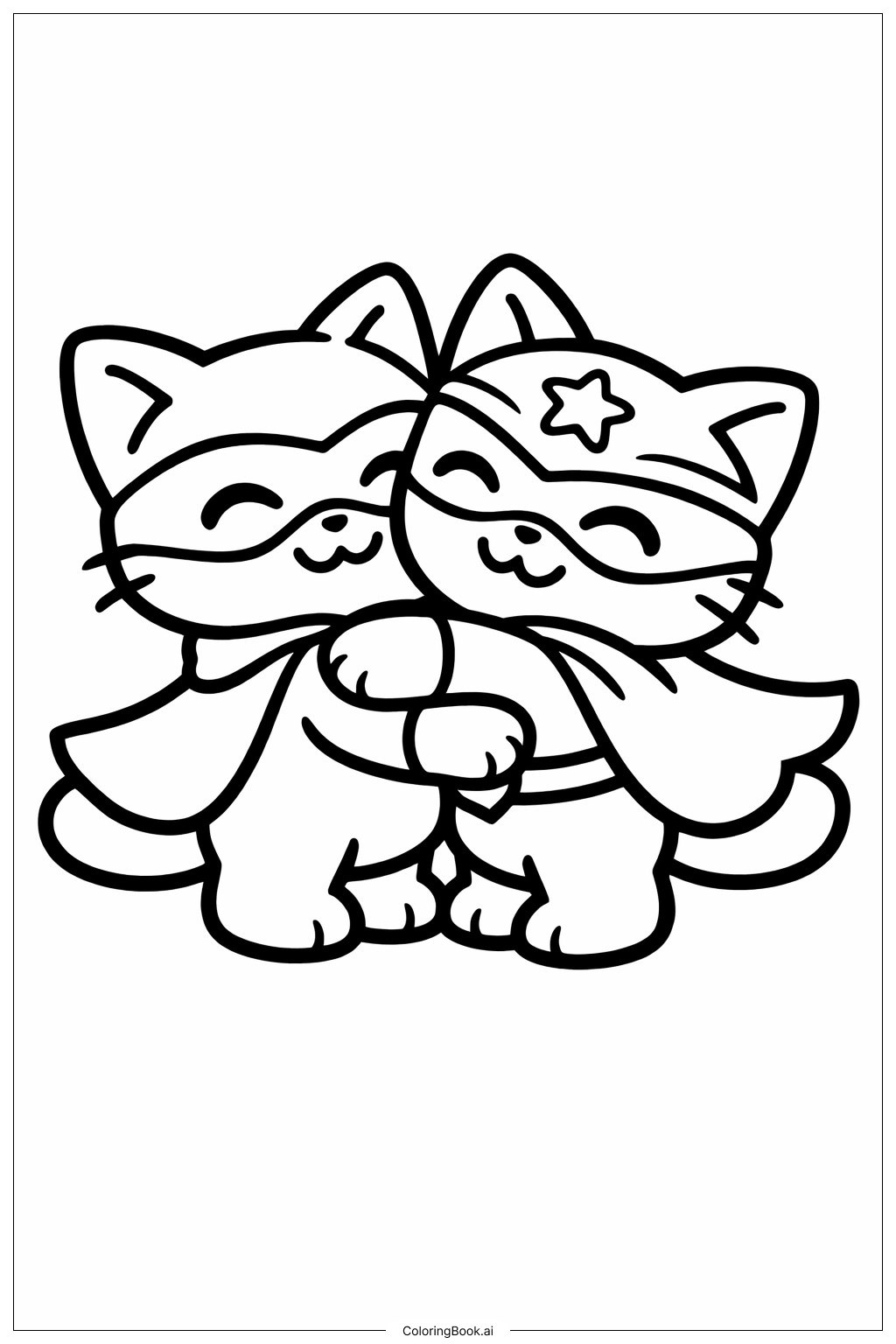  Página para colorear de Los Súper Gatitos Abrazándose 