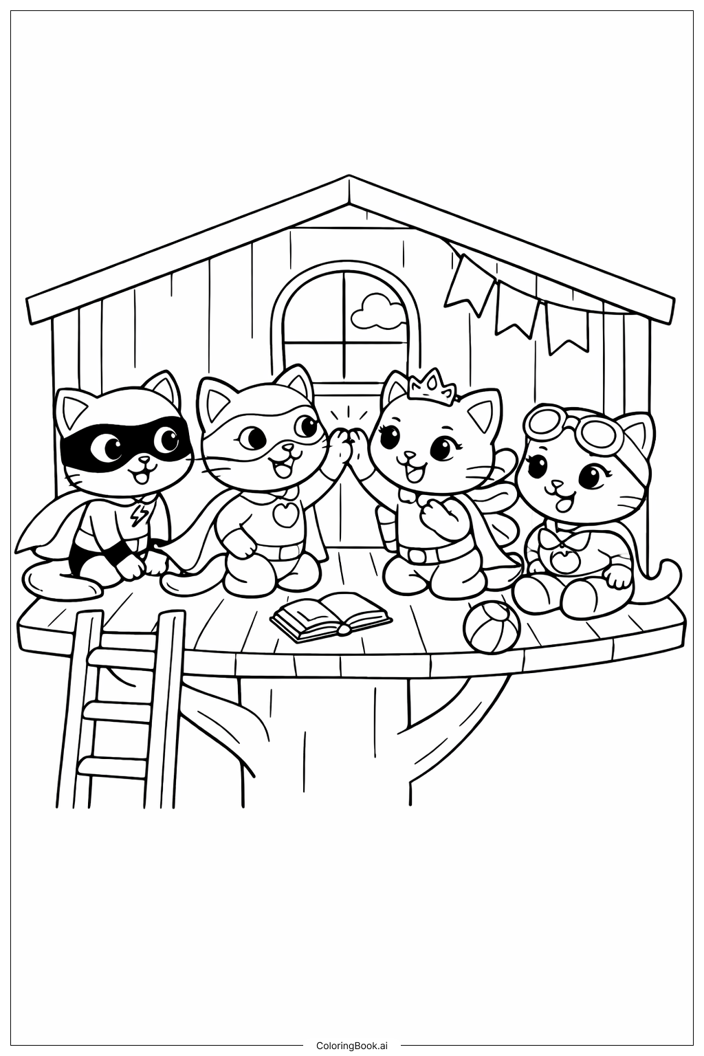  Página para colorear de Super Gatitos en la Casa del Árbol 