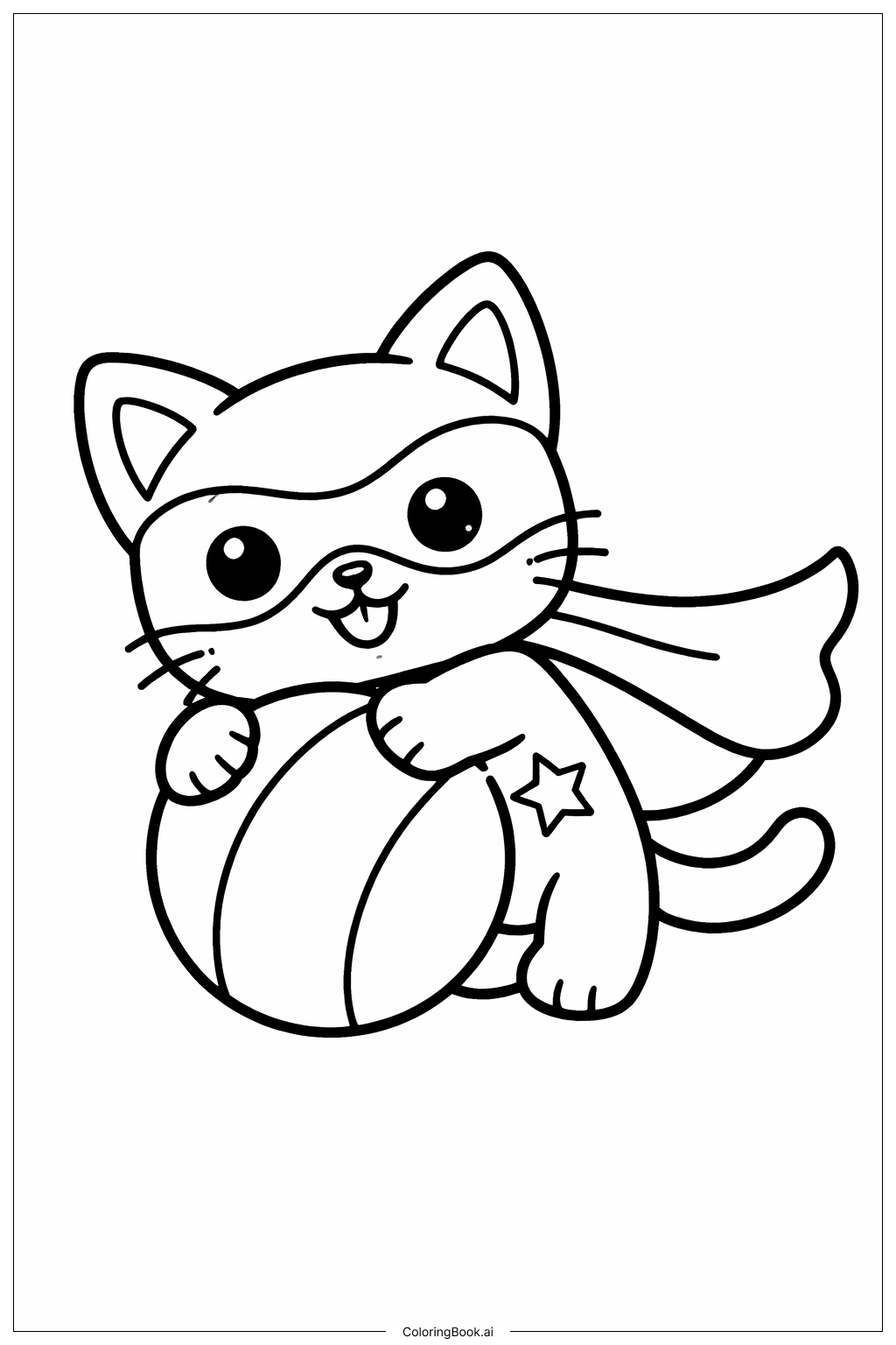 Página para colorear de Super Gatitos Jugando con la Pelota 