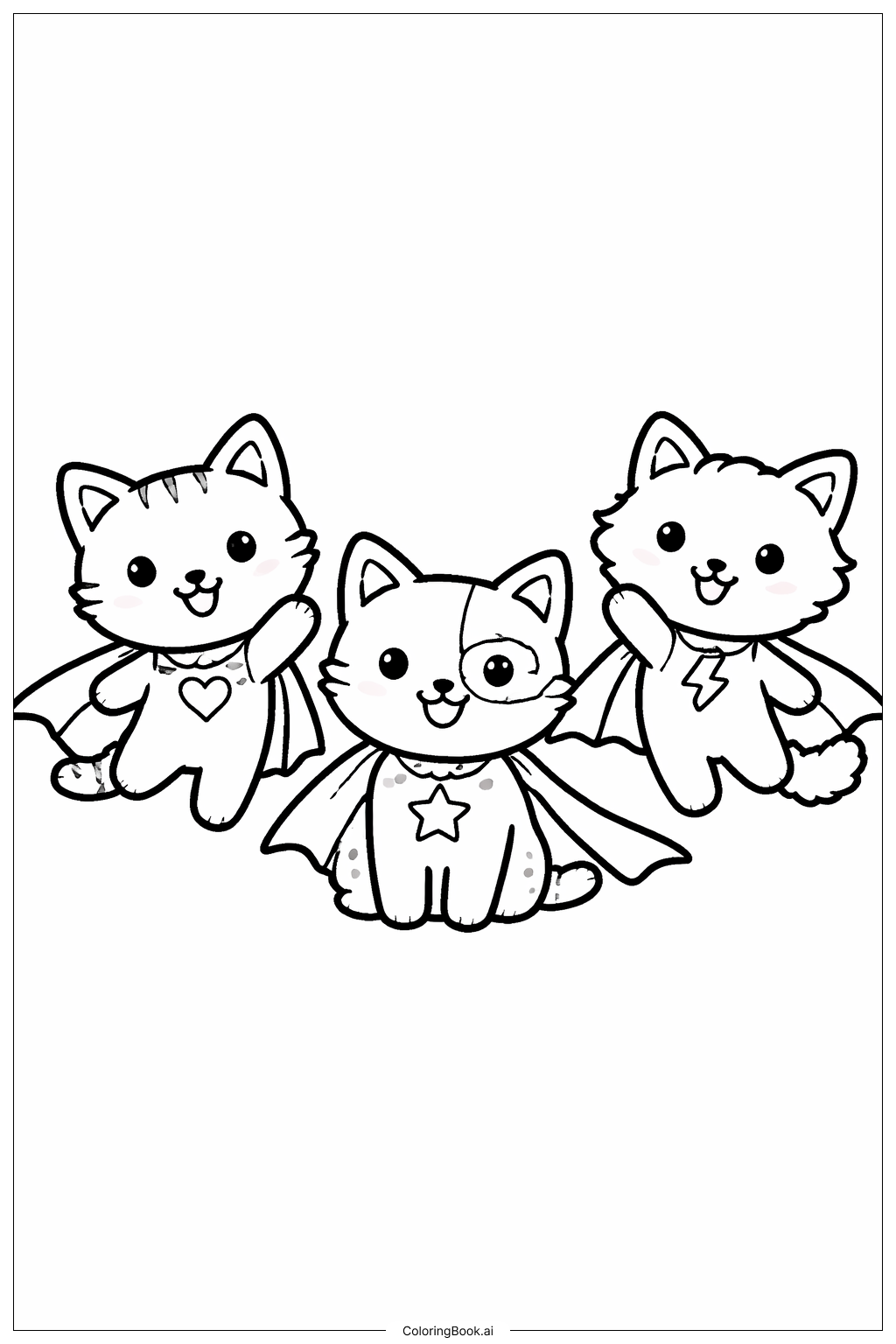  Página para colorear de Super Gatitos Caritas Sonrientes 