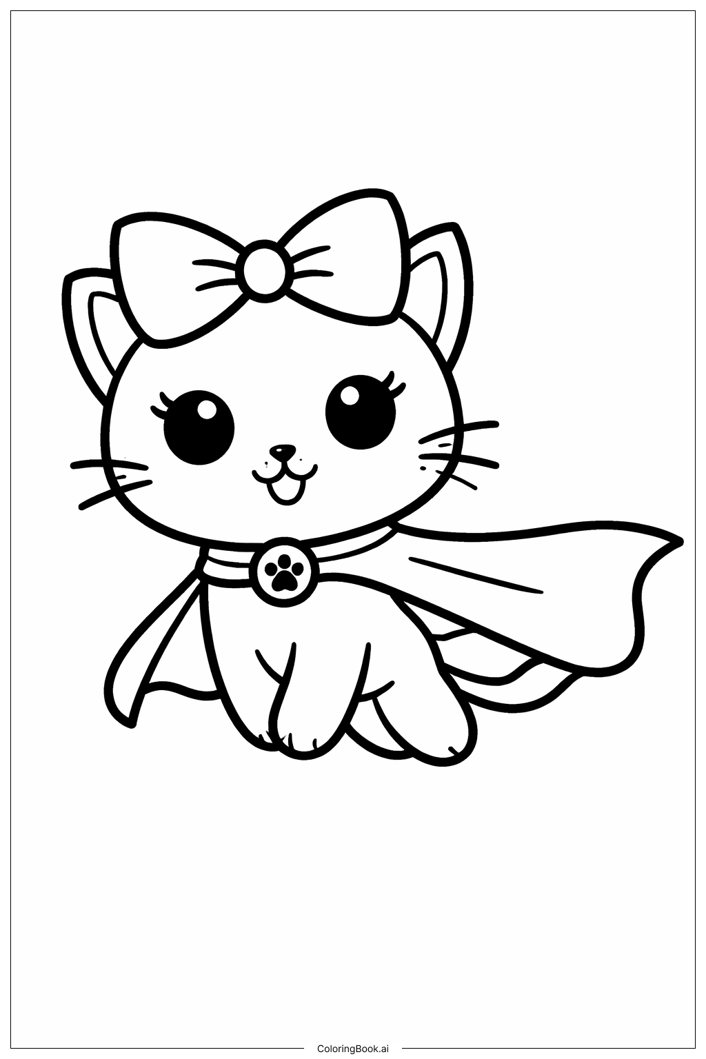  Página para colorear de Super Gatitos con Lazo 