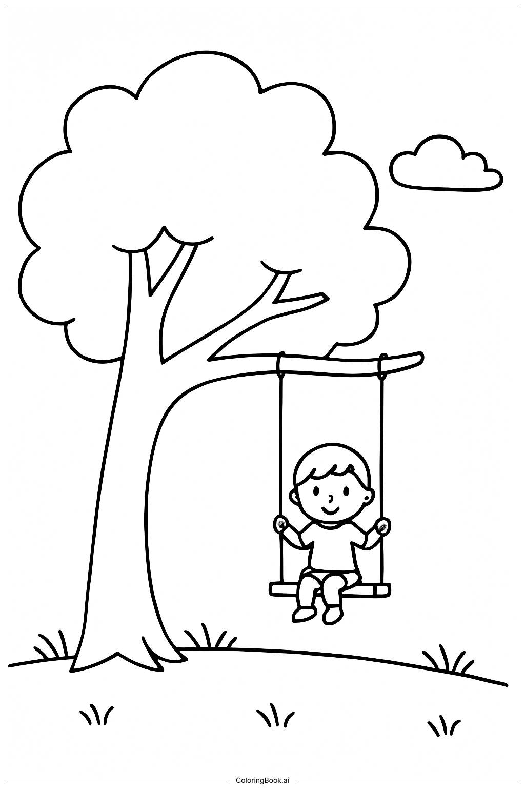 Página para colorir de Balanço Sob a Árvore Grande