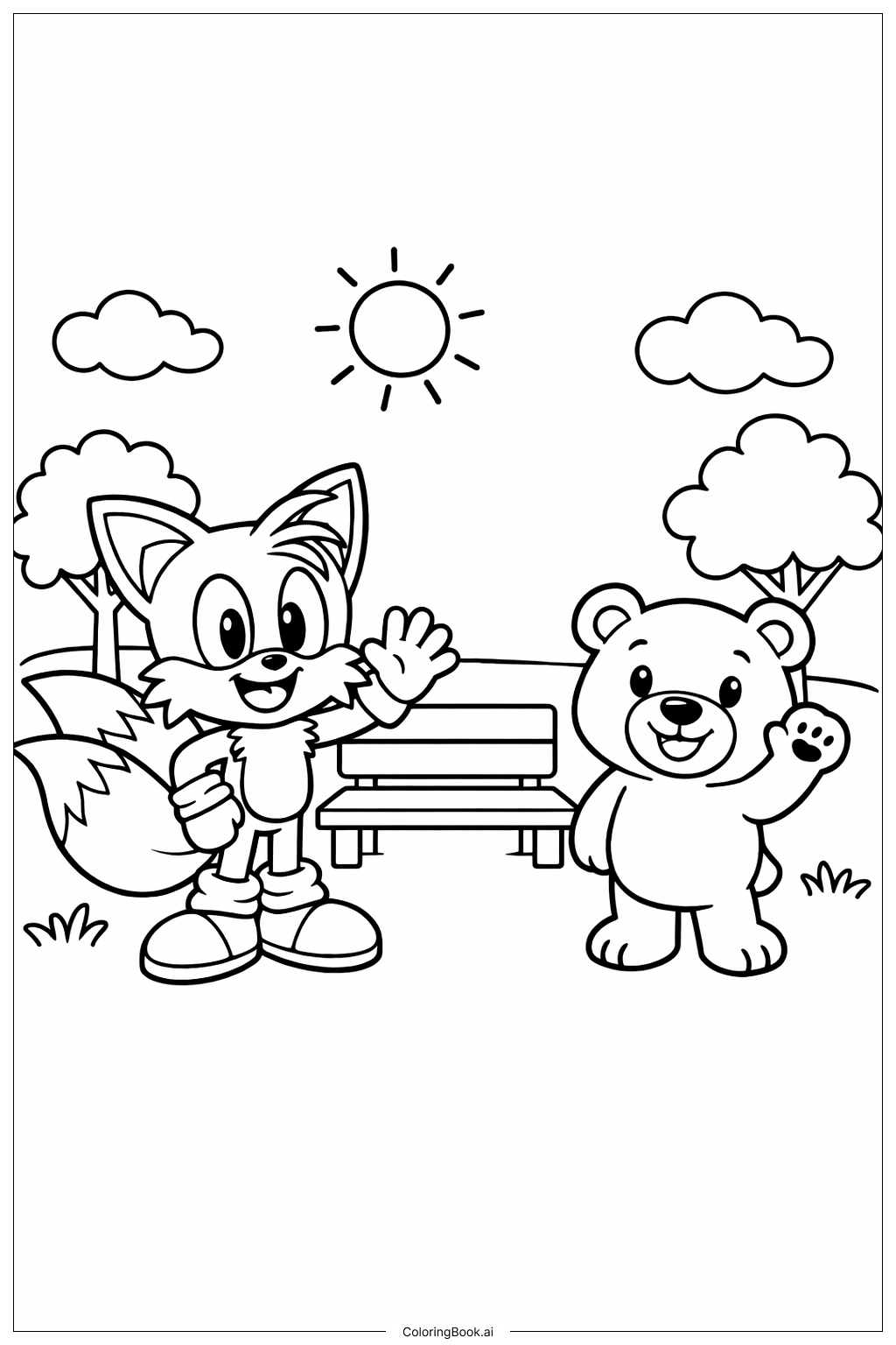  Page de coloriage Tails au parc 
