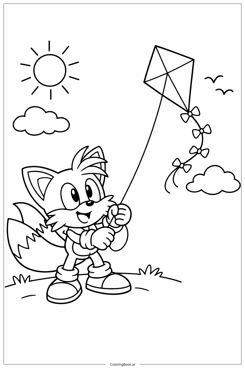  Page de coloriage Tails fait voler un cerf-volant 