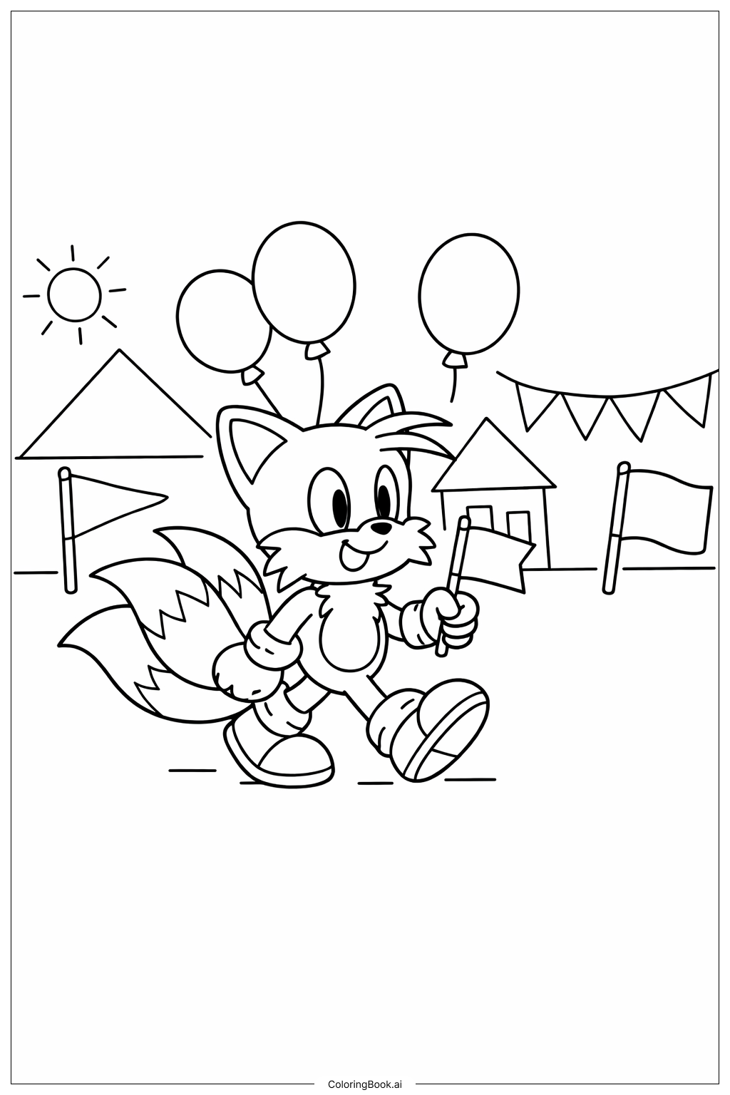  Page de coloriage Tails dans un défilé 