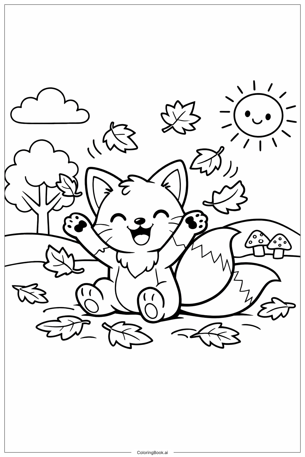  Page de coloriage Queues dans les feuilles d'automne 
