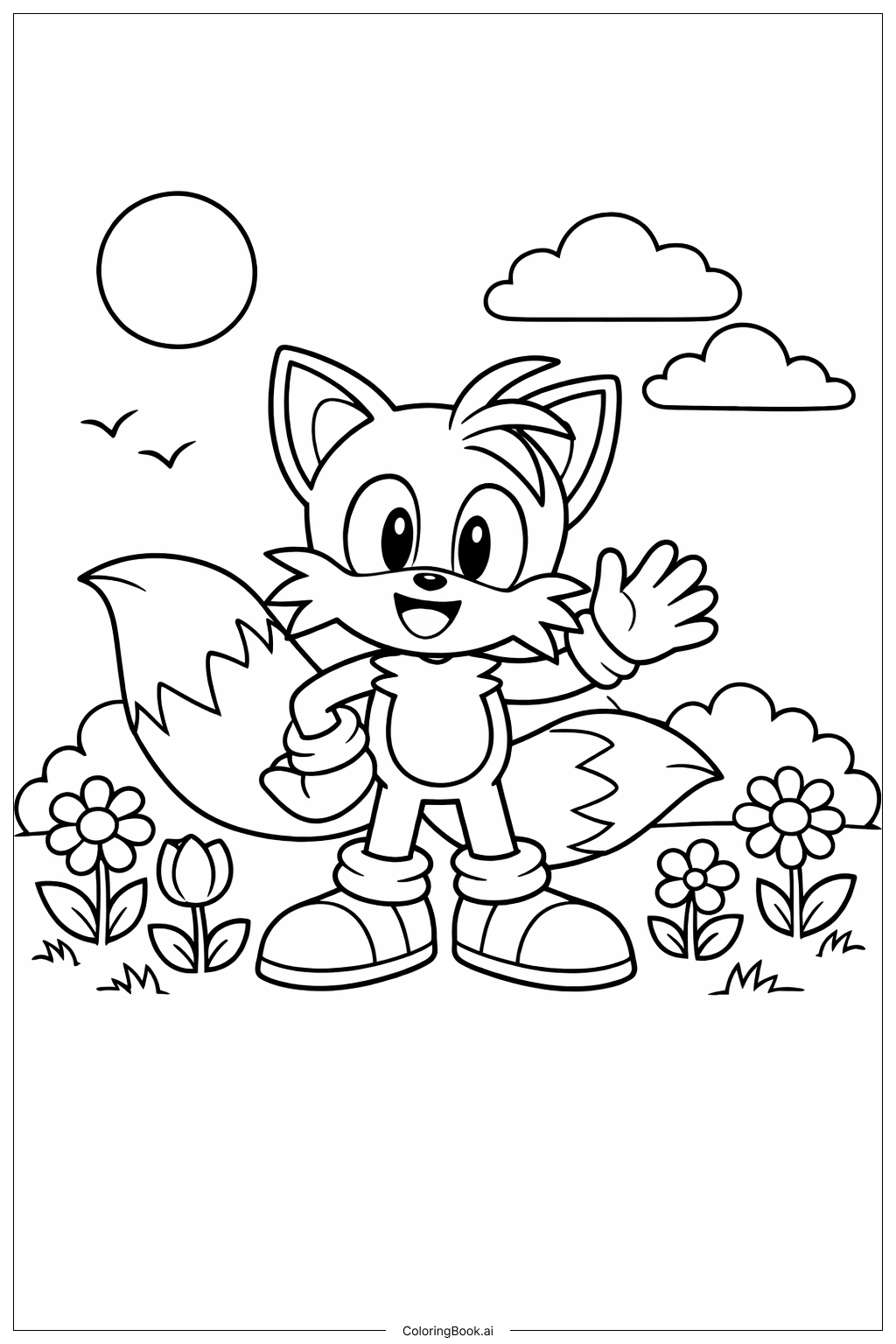  Page de coloriage Tails dans le jardin 